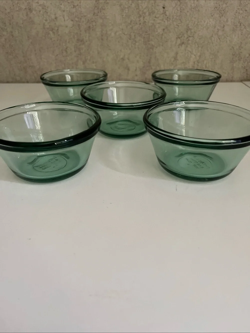 Vintage Anchor Hocking Teal Green Glass Custard Cups 1034 6oz Set of 5